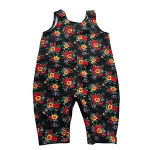 Baby Gap Vintage 90s 12-18 Month Black/ Floral Overalls